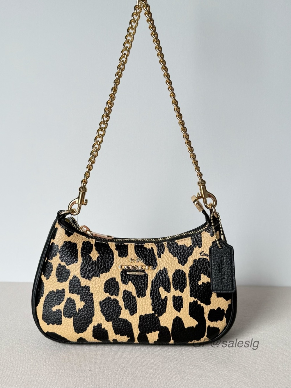 NWT Coach Teri Mini Crossbody Bag With Leopard Print black/Tan CBG65